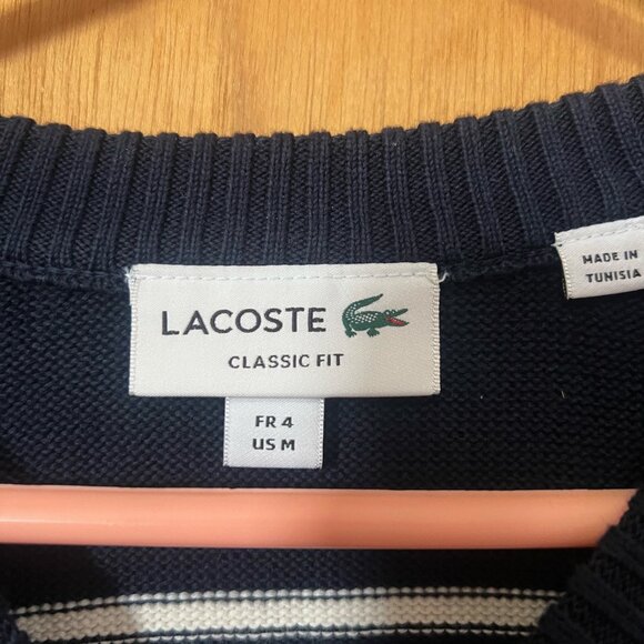 Lacoste Navy Striped Sweater, Size Medium - Picture 2 of 3